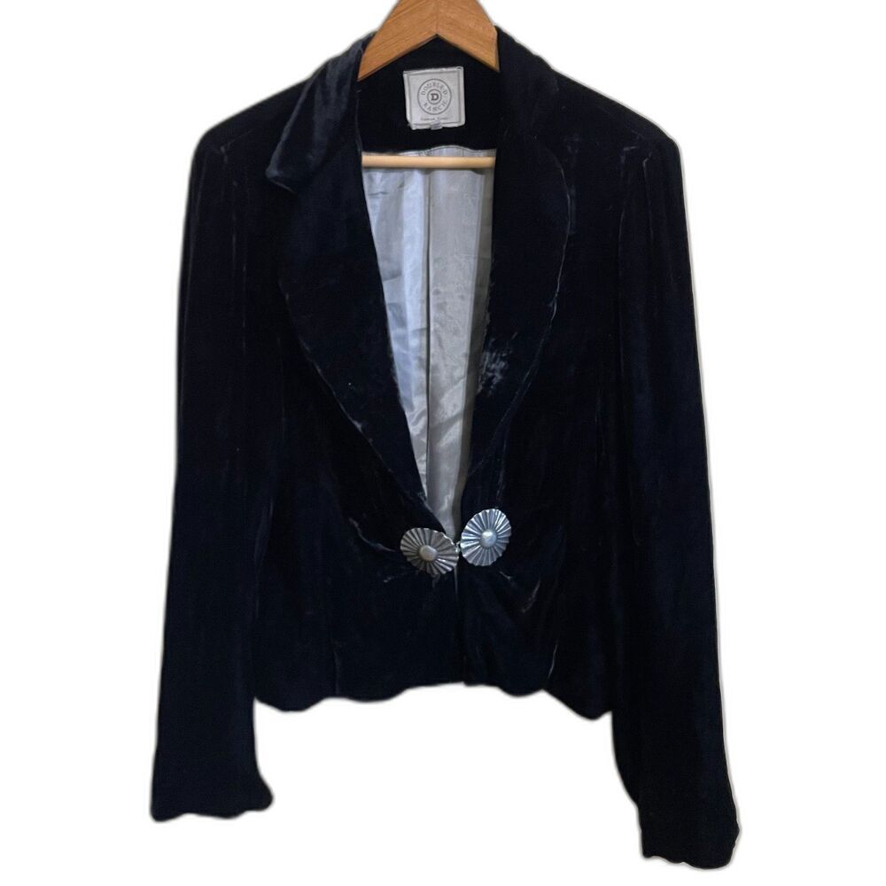 Double D Ranch black velvet blazer jacket silver metal Med silk-rayon western